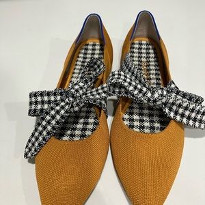 ROTHYS MARY JANE FLAT SHOES GOLDEN GINGHAM SIZE10